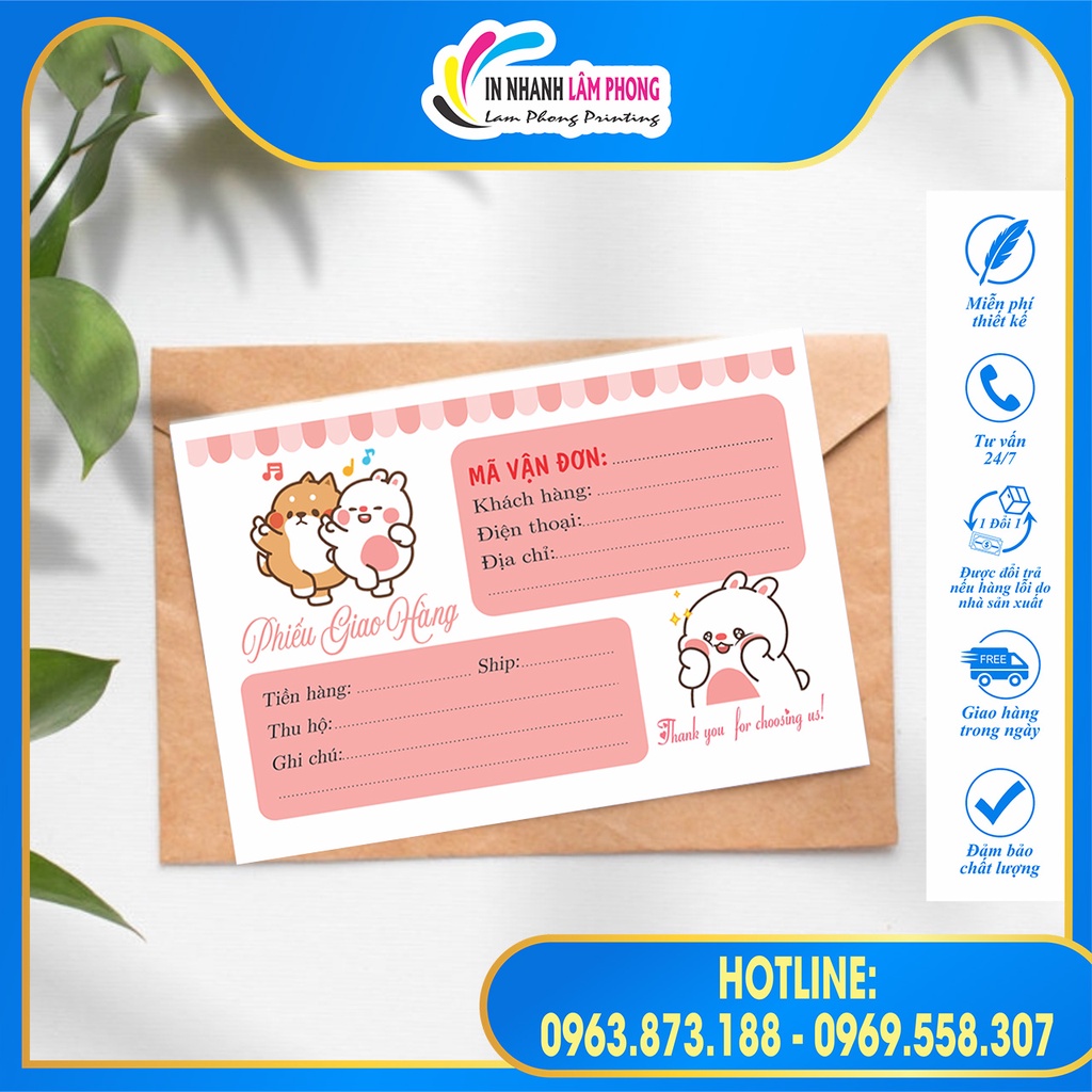 Combo 50 Phiếu Ship Hàng, Phiếu Giao Hàng Dễ Thương 10*15cm
