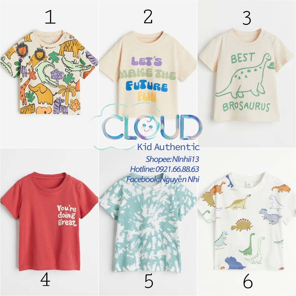 Áo phông cộc tay họa tiết cho bé chính hãng HM US/UK/ES size từ 4-6m đến 3-4y