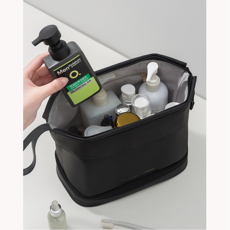 Túi Da PU Hai Lớp Đựng Đồ Trang Điểm Đi Du Lịch Kích Thước Lớn Mới