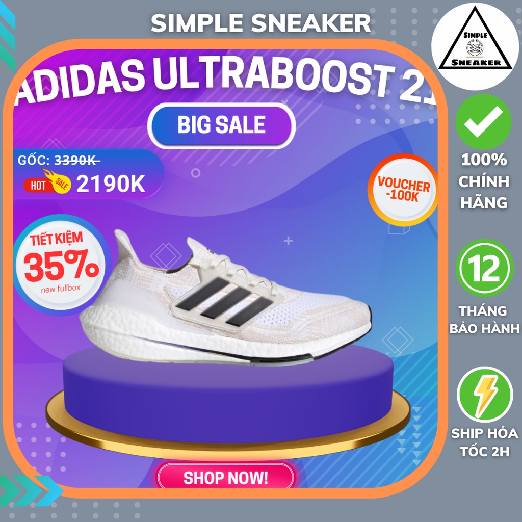 Giày Adidas Ultraboost 21 Chính Hãng 🔴SIMPLE SNEAKER🔴 Ultraboost 21 Primeblue Night Flash Giày Chạy Bộ Nam Nữ [FY0837]
