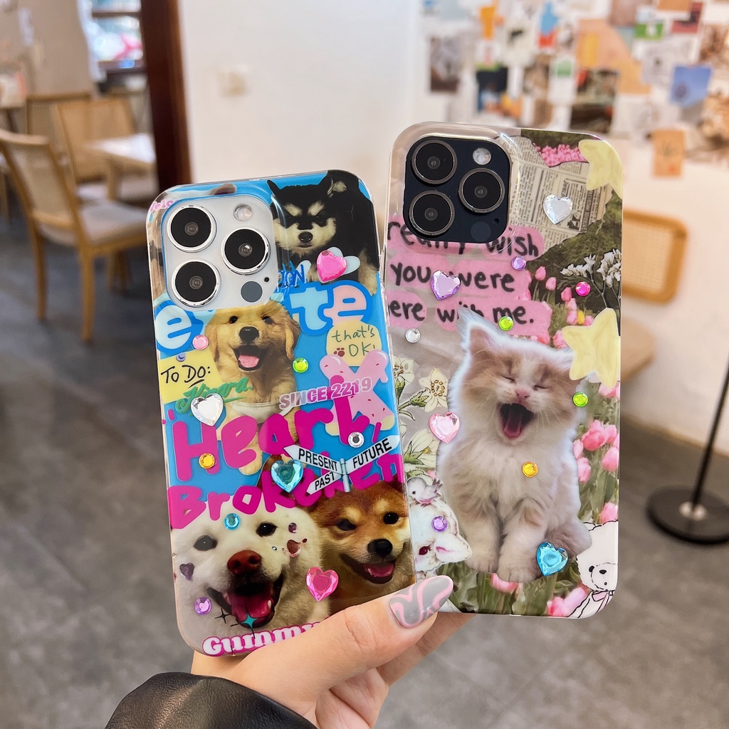 Ốp lưng hình thú cưng đính đá cao cấp dành cho iPhone Xsmax 11 12 13 14 Pro Promax