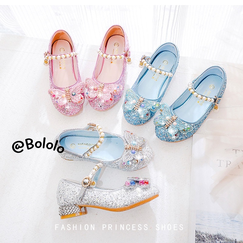 Bololo Dép Cao Gót Đính Pha Lê Họa Tiết Bướm Xinh Xắn Thời Trang Cho Bé Gái