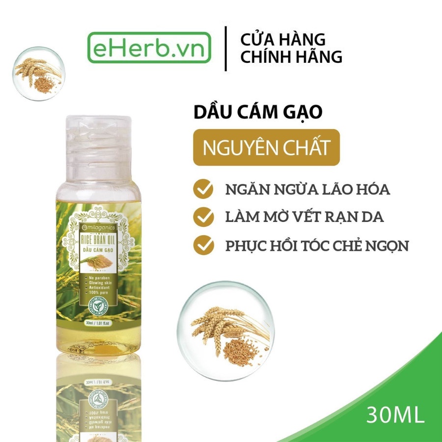 Tinh dầu cám gạo dưỡng thâm môi, phục hồi da chống lão hóa & làm mờ vết rạn bà bầu MILAGANICS 30ml (chai)