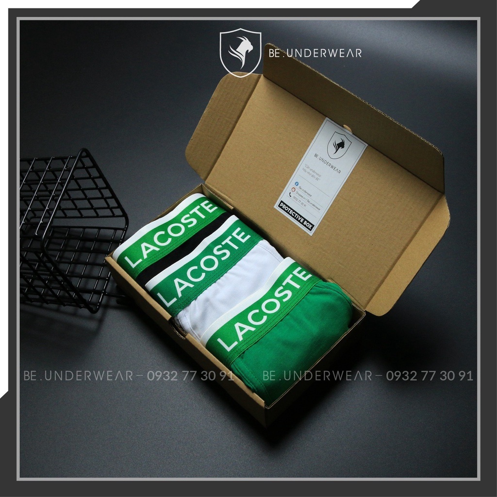 Combo 3 quần sịp nam boxer full box Be Underwear màu trắng, xanh lá, đen BLA1CB