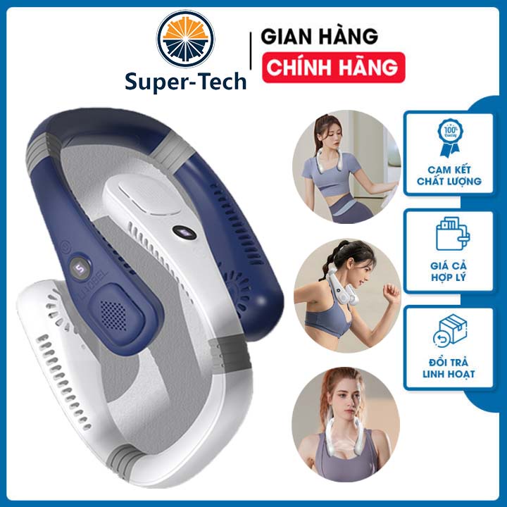 Quạt Mini Đeo Cổ Không Cánh 5 Tốc Độ Gió Mạnh Siêu Hot Quạt Tích Điện Pin Trâu Màn Hình Led Hiển Thị Thông Minh Tiện Lợi