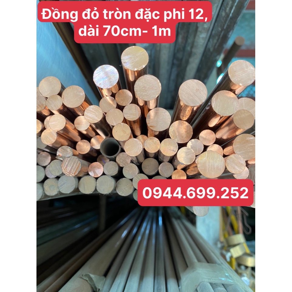 Đồng đỏ tròn đặc, Phi 12, Dài 70cm - 1m