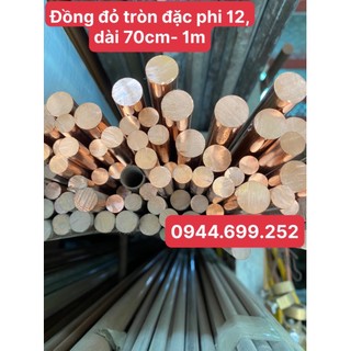 Đồng đỏ tròn đặc, phi 12, dài 70cm - 1m