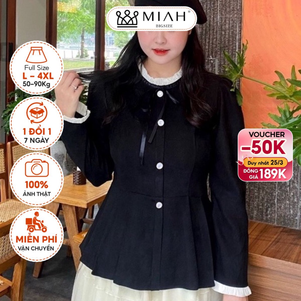 Áo nhung tăm Anne thiết kế peplum phối nơ cổ ống tay phối viền trắng sang chảnh mặc đi tiệc đi chơi MIAH BIGSIZE AO0009