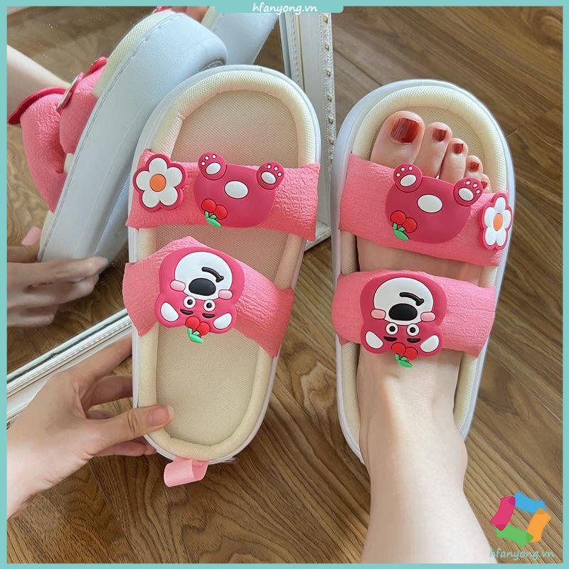 Dép bánh mì đế cao dễ thương Gấu dâu tây đáy dày chống trơn trượt