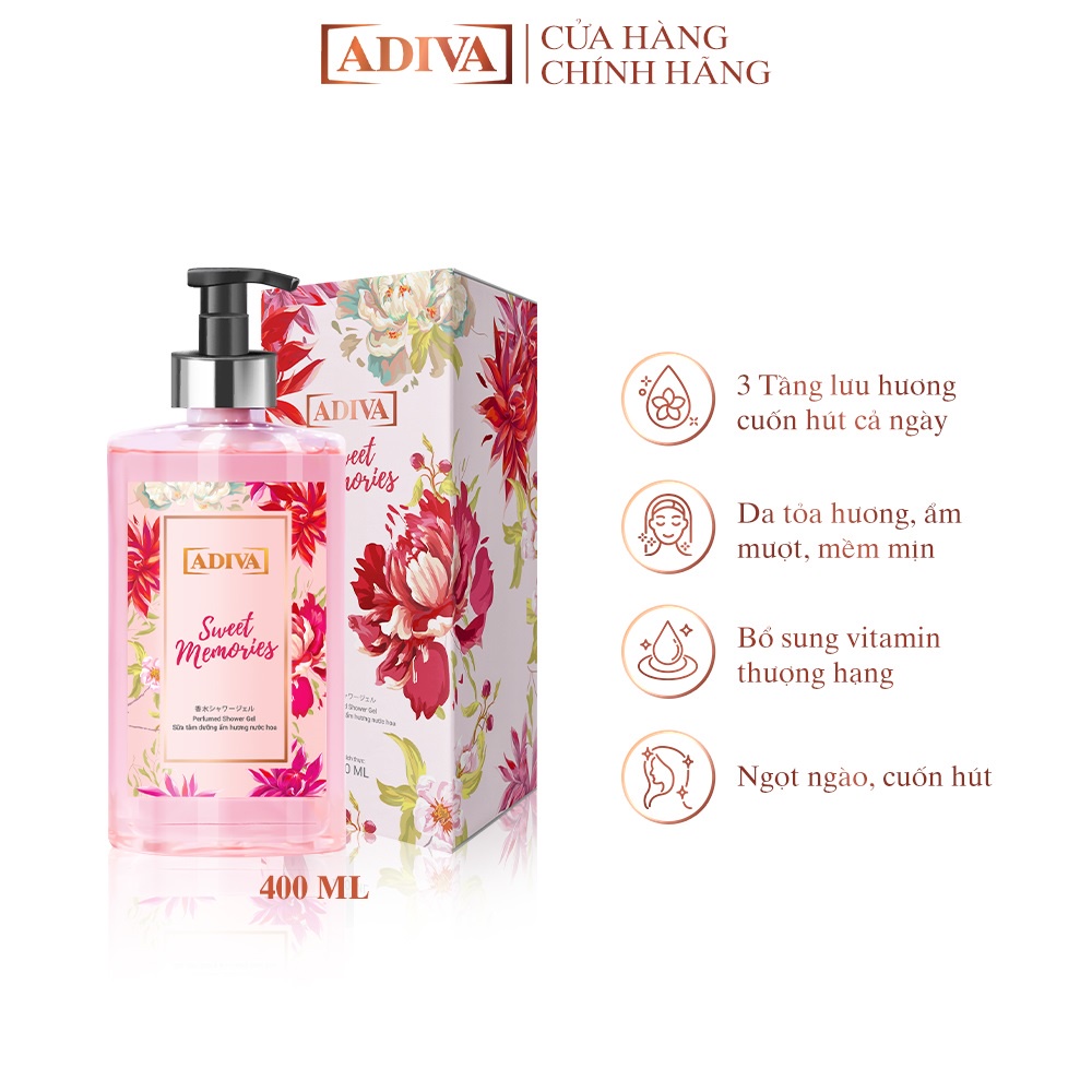 Combo 2 Hộp Nước Uống Làm Đẹp Collagen ADIVA (14 Chai/Hộp) Tặng 1 Sữa Tắm ADIVA Sweet Memories 400ml