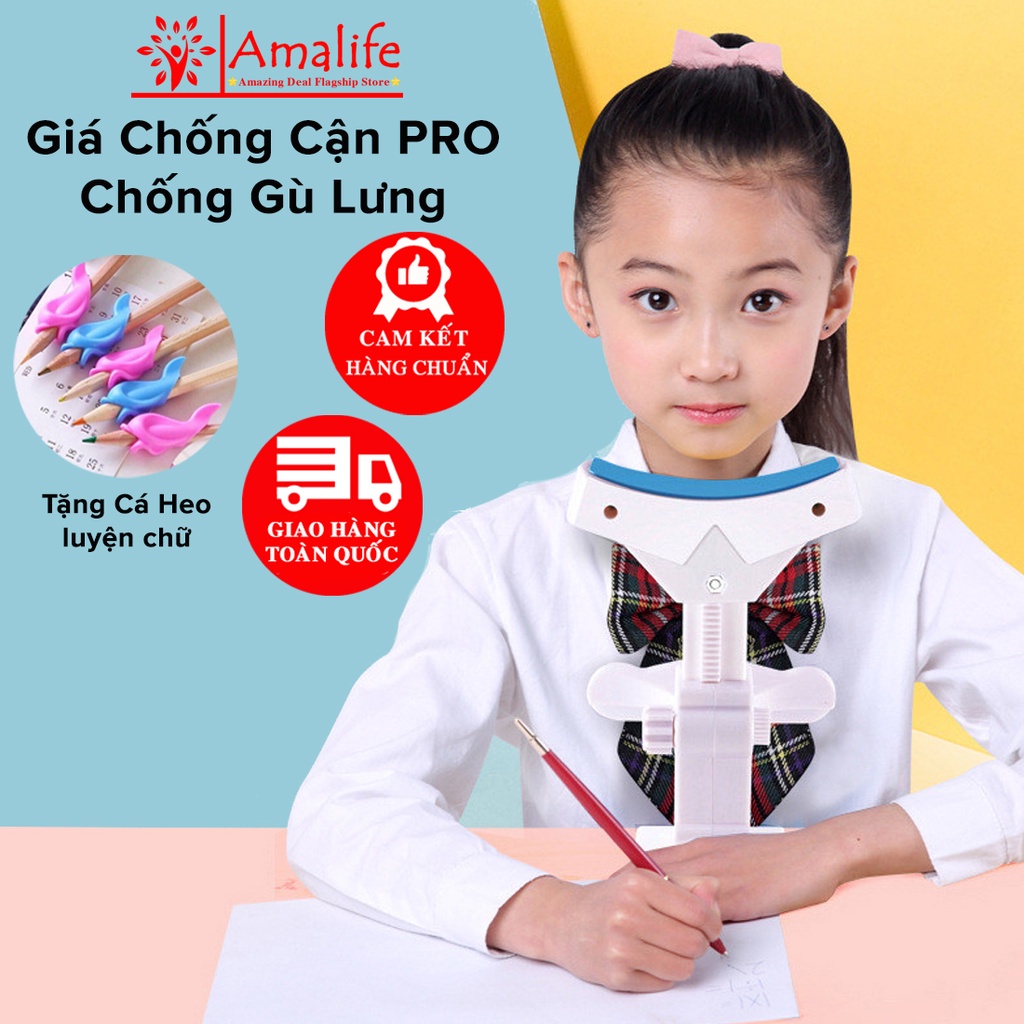 Bộ Giá Đỡ Cằm Chống Cận Thị Cải Tiến PRO Dụng Cụ Chống Gù Hỗ Trợ Ngồi Thẳng Lưng Tặng Kèm 3 Con Cá Heo Luyện Chữ Amalife