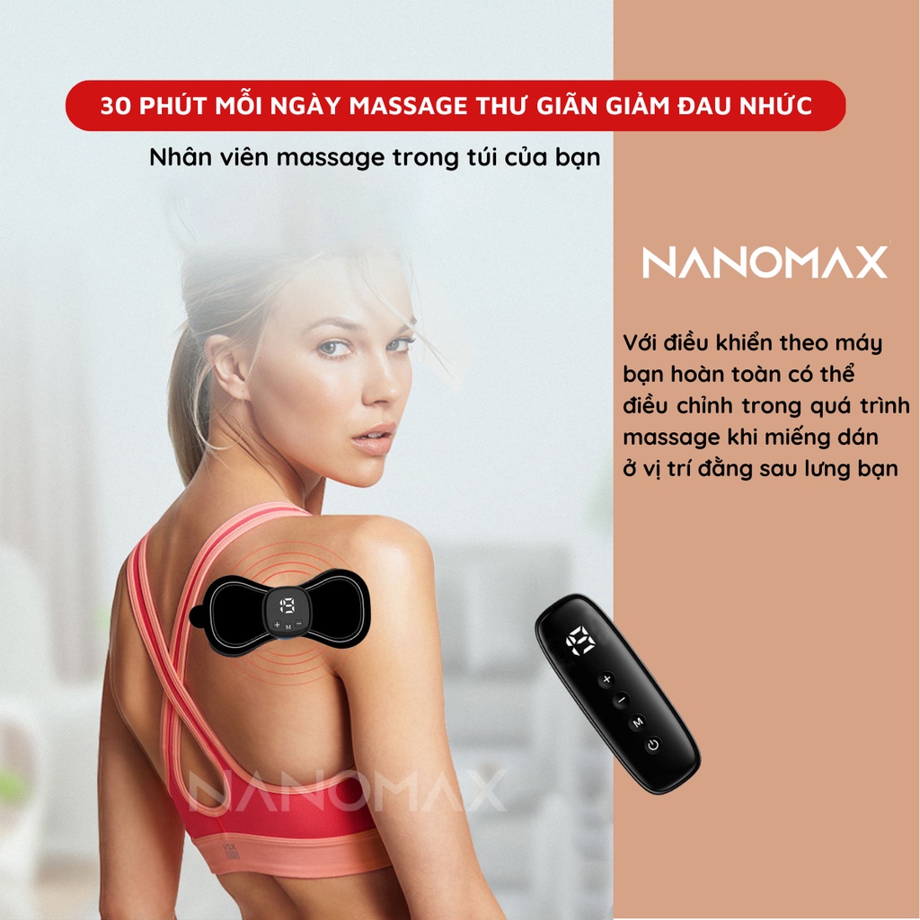 Miếng Dán Massage Xung Điện EMS NANOMAX NMM 01 Tích Hợp 6 Chế Độ 19 Cường Độ Massage Giảm Nhức Mỏi Cổ Vai Gáy Thư Giãn C