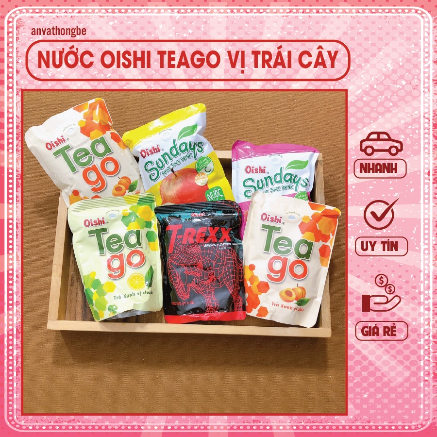 Nước oishi trái cây, nước tăng lực Oishi các vị (túi 180ml kèm ống hút) ơi