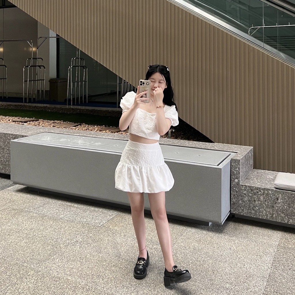 Set áo tay bồng cổ vuông chân váy bồng xoè sang chảnh đáng yêu thiết kế Bonheur Karina Set