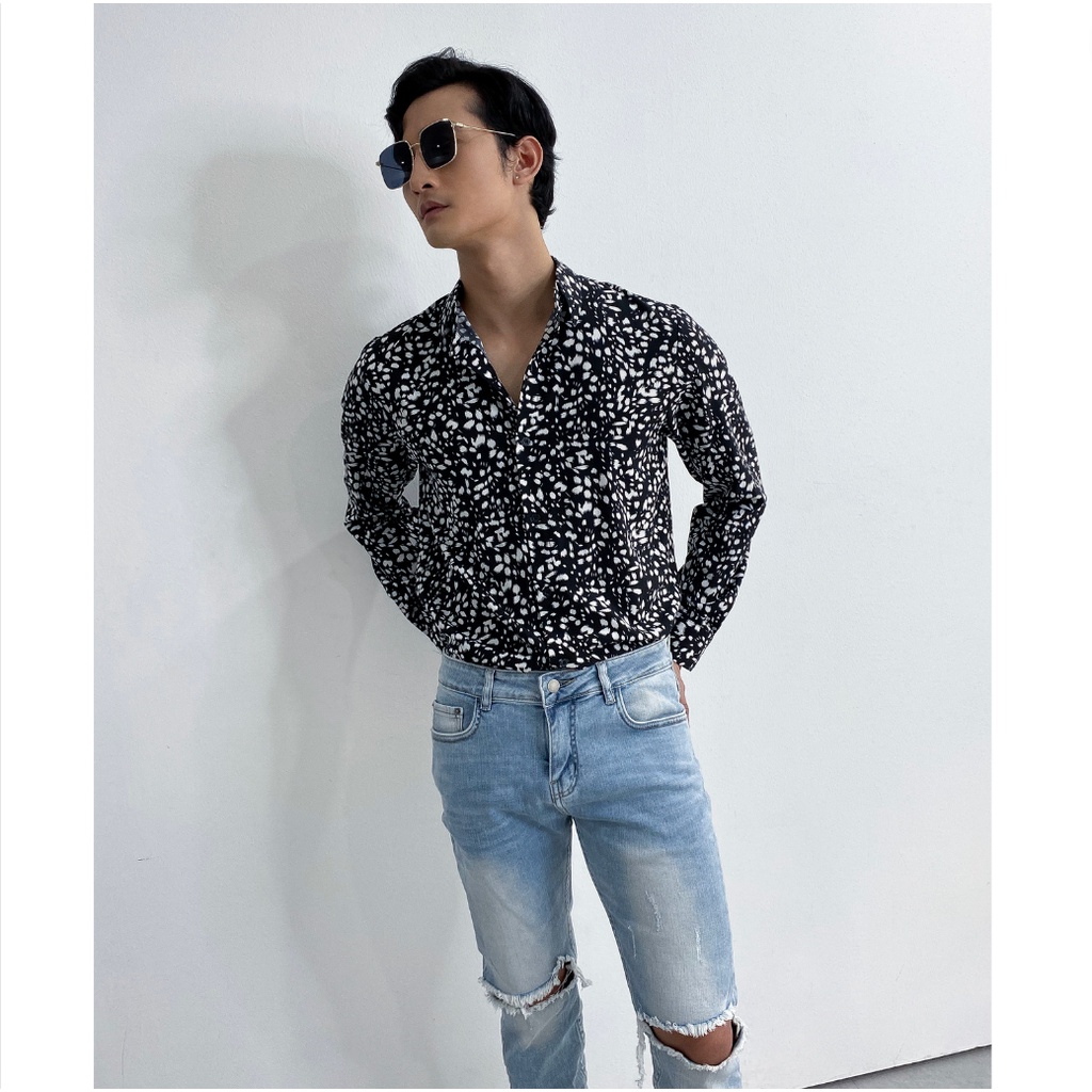 Áo sơ mi nam dài tay họa tiết vải thoáng mát, chống nhăn | No.1 paint smear