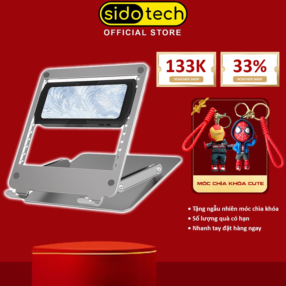 Đế tản nhiệt laptop máy tính bảng sò lạnh SIDOTECH DP01 giá đỡ mcbook tablet nhôm silicone chống trượt LED RGB gaming
