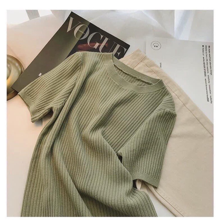 Áo len tăm mỏng cộc tay ngắn, Len gân basic form ôm nhiều màu dễ phối đồ kiểu hàn ulzzang ladyquangchau | BigBuy360 - bigbuy360.vn