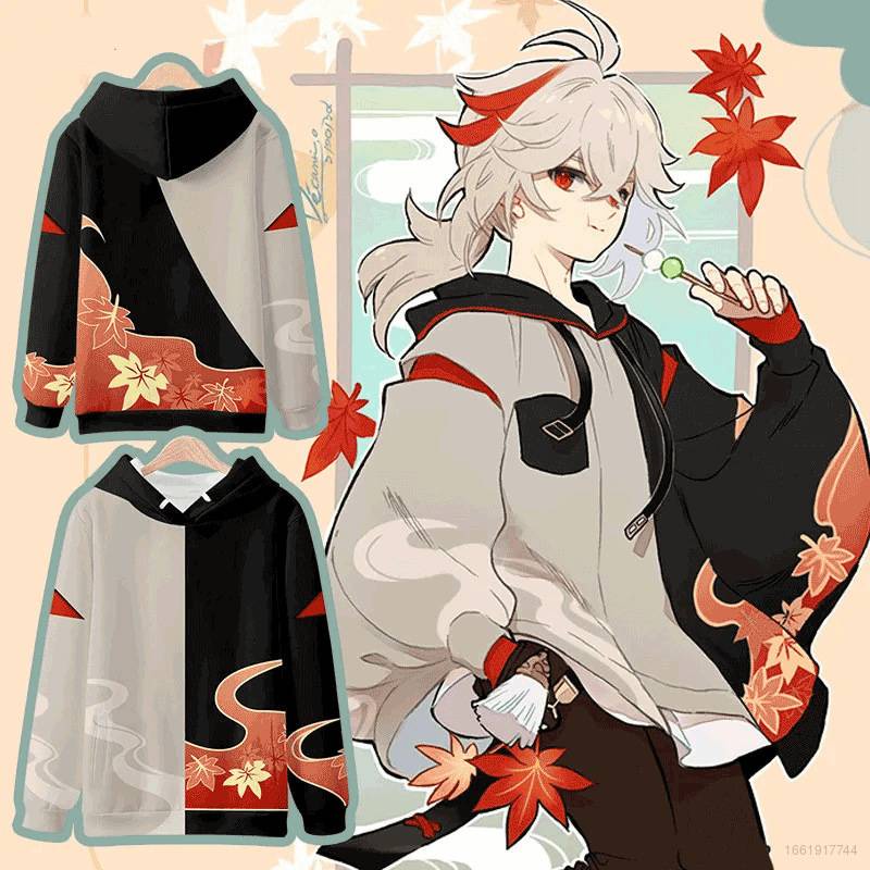 Hq3 Áo Khoác Tay Dài Có Khóa Kéo Có Mũ Trùm Phong Cách Anime Genshin Va Chạm Kazuha Plus Size QH3