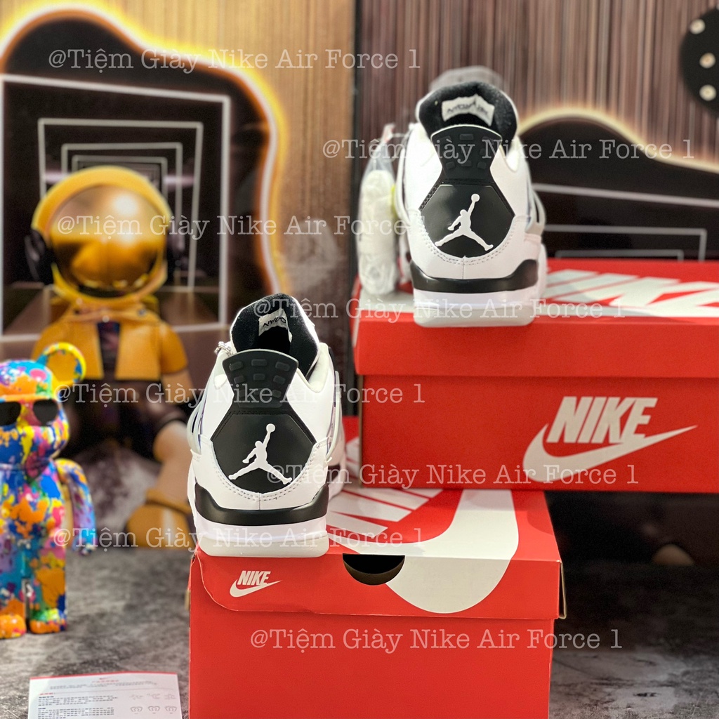 Giày Thể Thao Jordan 4 Off White Retro GS Military Black JD4 Đen Trắng