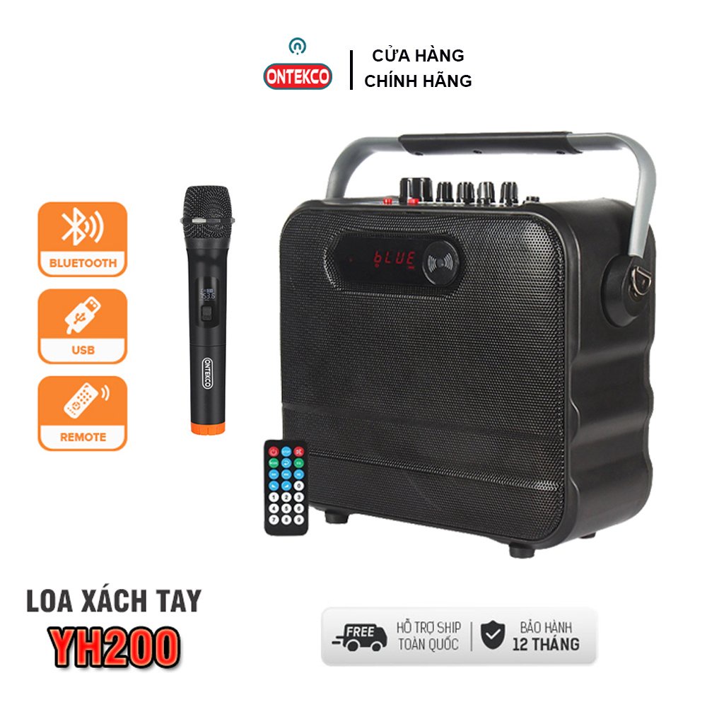 Bộ loa xách tay ONTEKCO YH200 có dây đeo đi du lịch kèm micro không dây công suất 30W