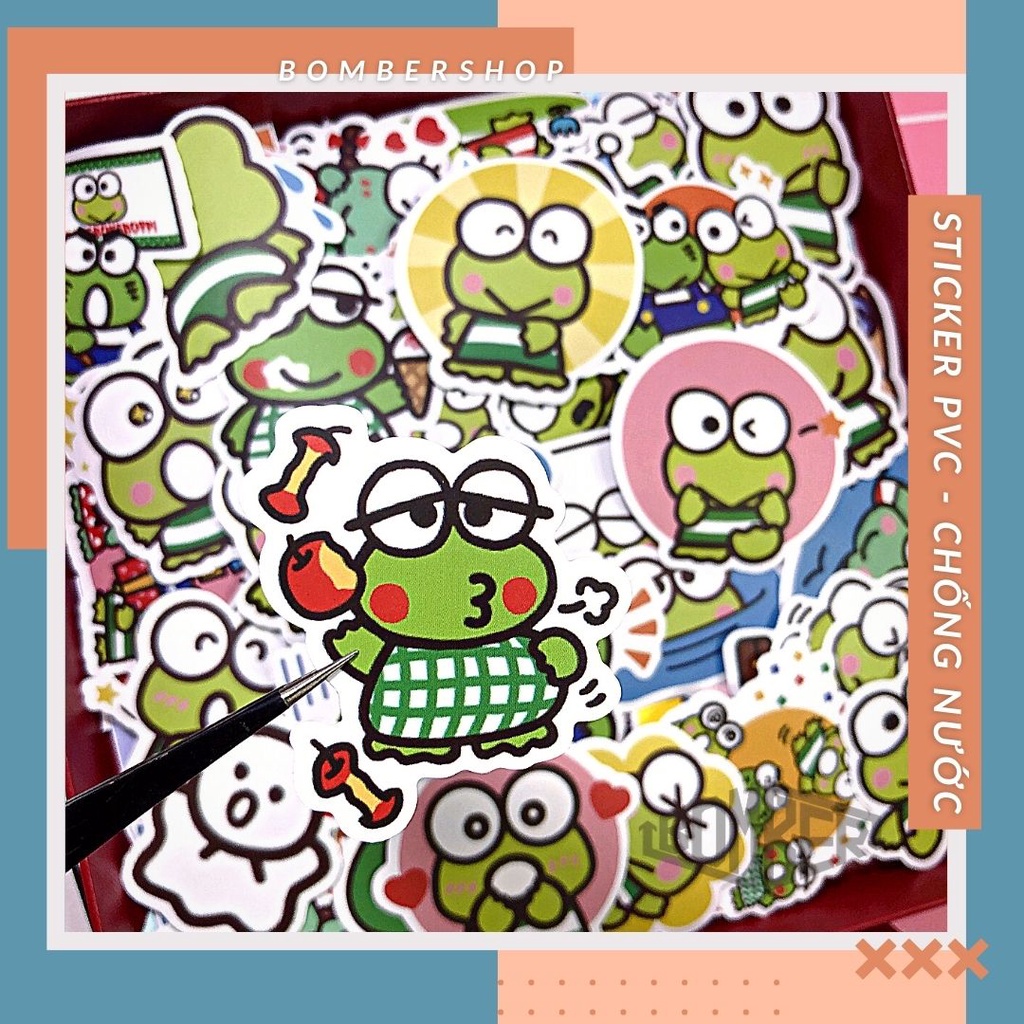 Set 20/40/60 sticker PVC Ếch xanh siêu cute - đậm chất Kawaiii trang trí laptop / nón