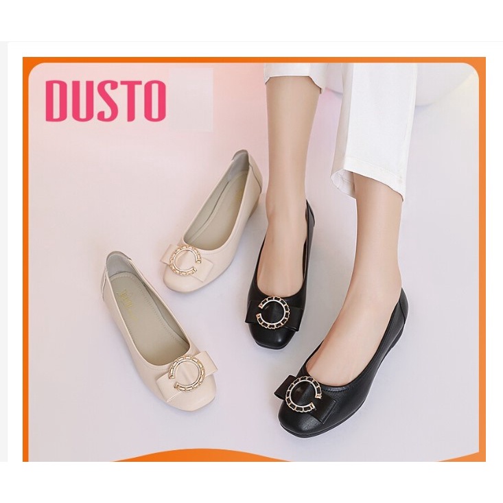 Giày búp bê nữ đế xuồng Dusto cao cấp đính đá đẹp da mềm giày đế bệt mũi tròn