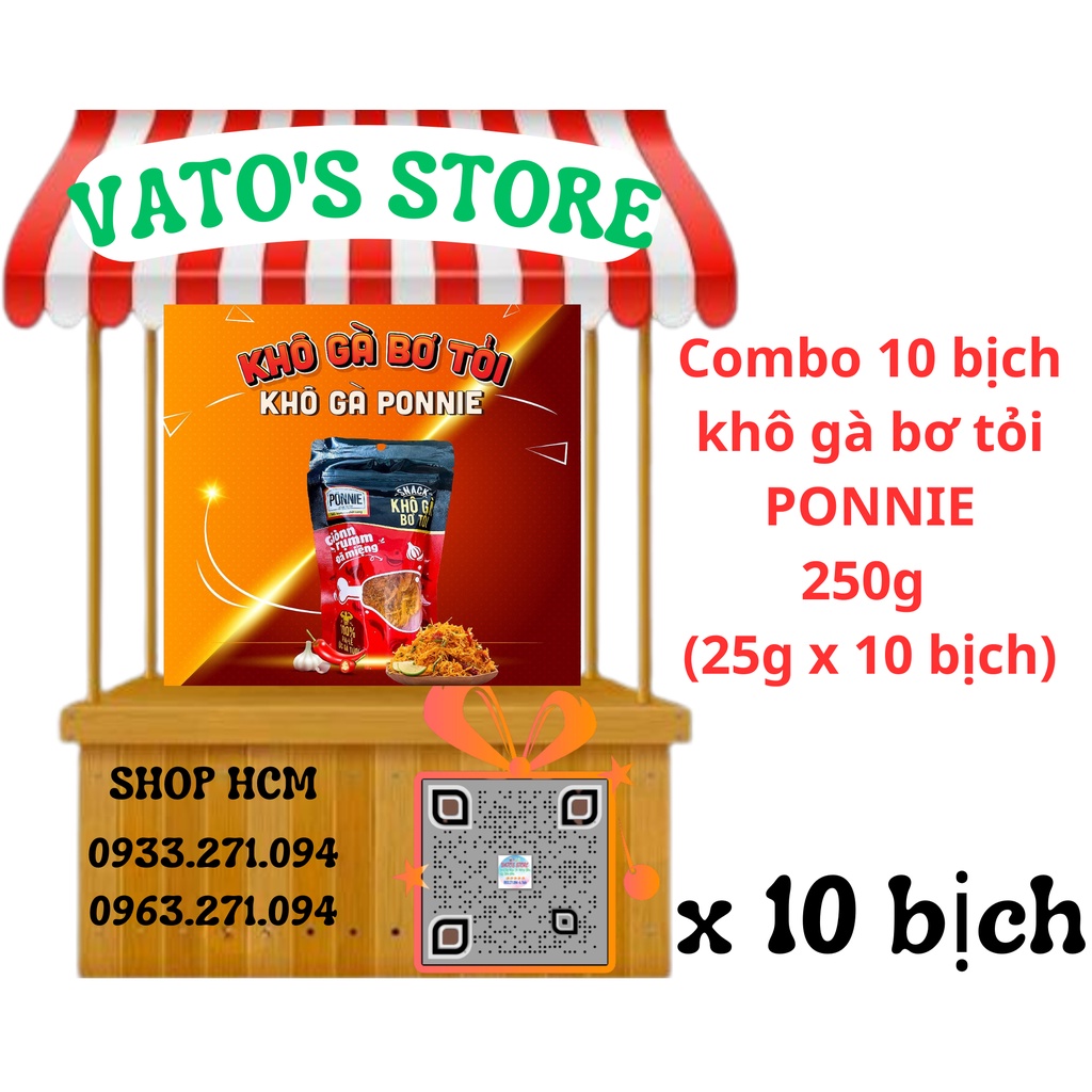 Thùng 50 bịch khô gà bơ tỏi PONNIE 25g / Combo 10 túi khô gà bơ tỏi PONNIE 25g
