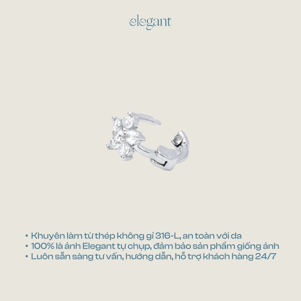 Khuyên tai vòng đá nhỏ 6mm CRYSTAL 1 FLOWER HOOP Elegant