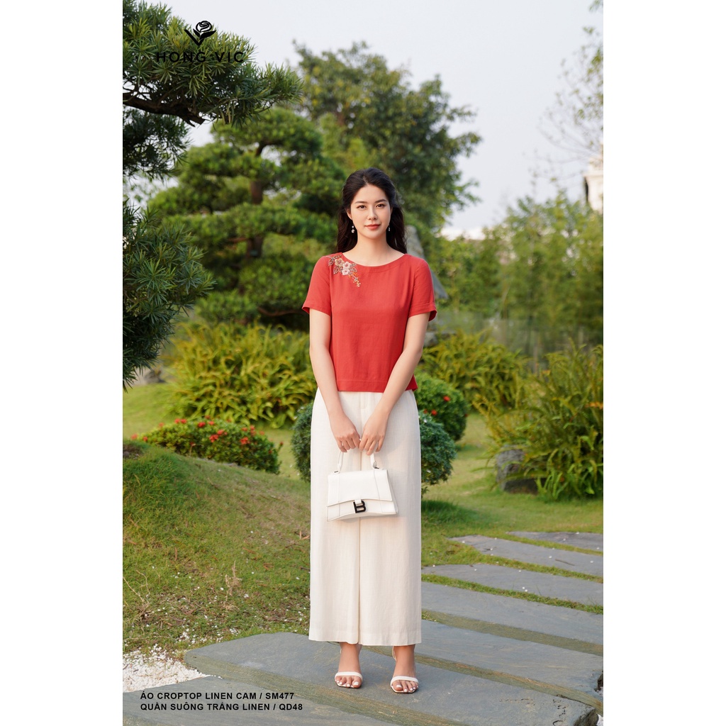 Quần suông nữ thiết kế Hong Vic trắng linen QD48