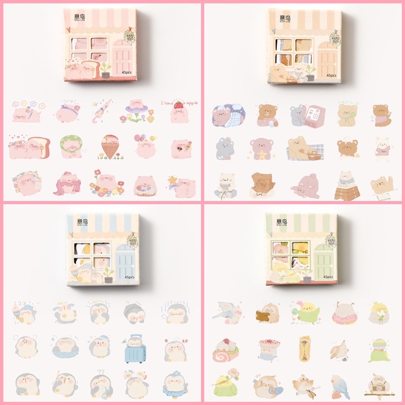 Hộp sticker 45 miếng dán trang trí hoạ tiết kiểu dáng hoạt hình dễ thương hình ngôi nhà