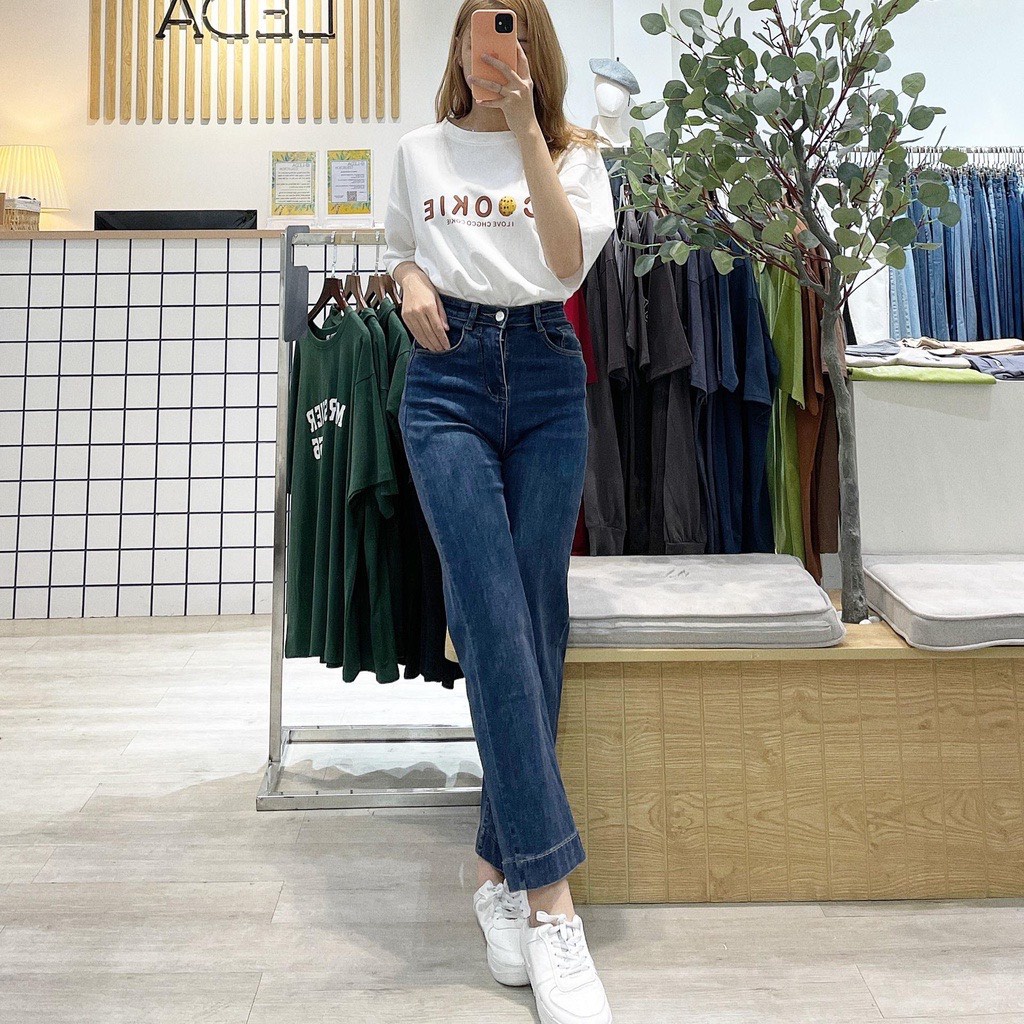 Quần bò jean ống đứng nữ co giãn 4 chiều loe suông rộng xuông jeans cạp cao Hottrend 2022 | BigBuy360 - bigbuy360.vn