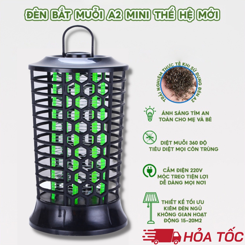 Đèn Bắt Muỗi A2 Mini Thế Hệ Mới, Diệt Côn Trùng 360° Tự Động LED UV, Phạm Vi 15m² - Bảo Hành 12 Tháng