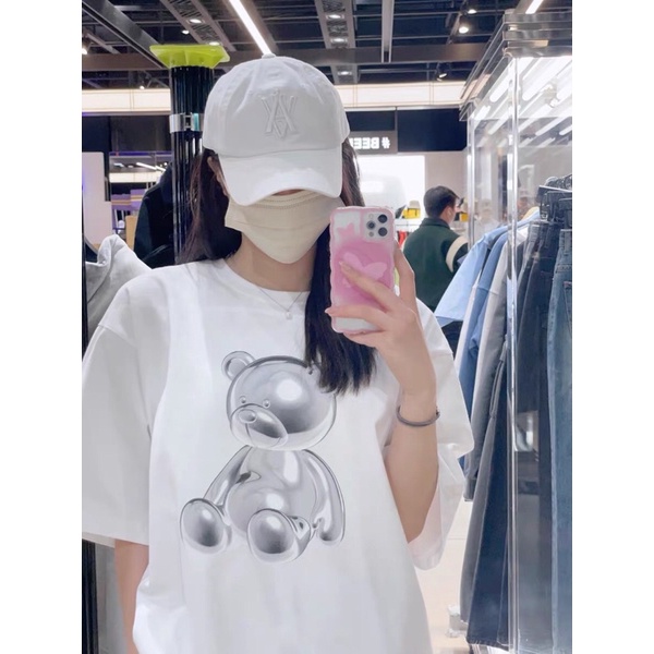 Áo Phông Nữ Gấu ADLV Tráng Gương Cotton Tàu Phom Rộng Dấu Quần Chất Mịn Không Xù Cin Clother