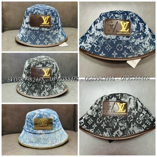 Mũ bucket tai bèo vải Jeans da lộn thêu cao cấp cực đẹp