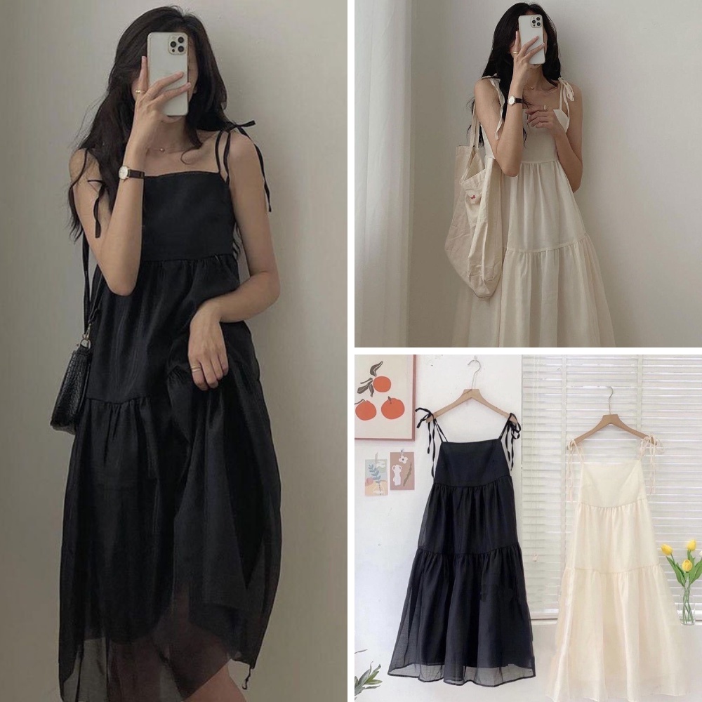 Váy 2 dây, váy hai dây maxi buộc nơ vai hàng đẹp kiểu dáng xòe chất đũi mềm mịn mát phù hợp đi biển V660 98wear