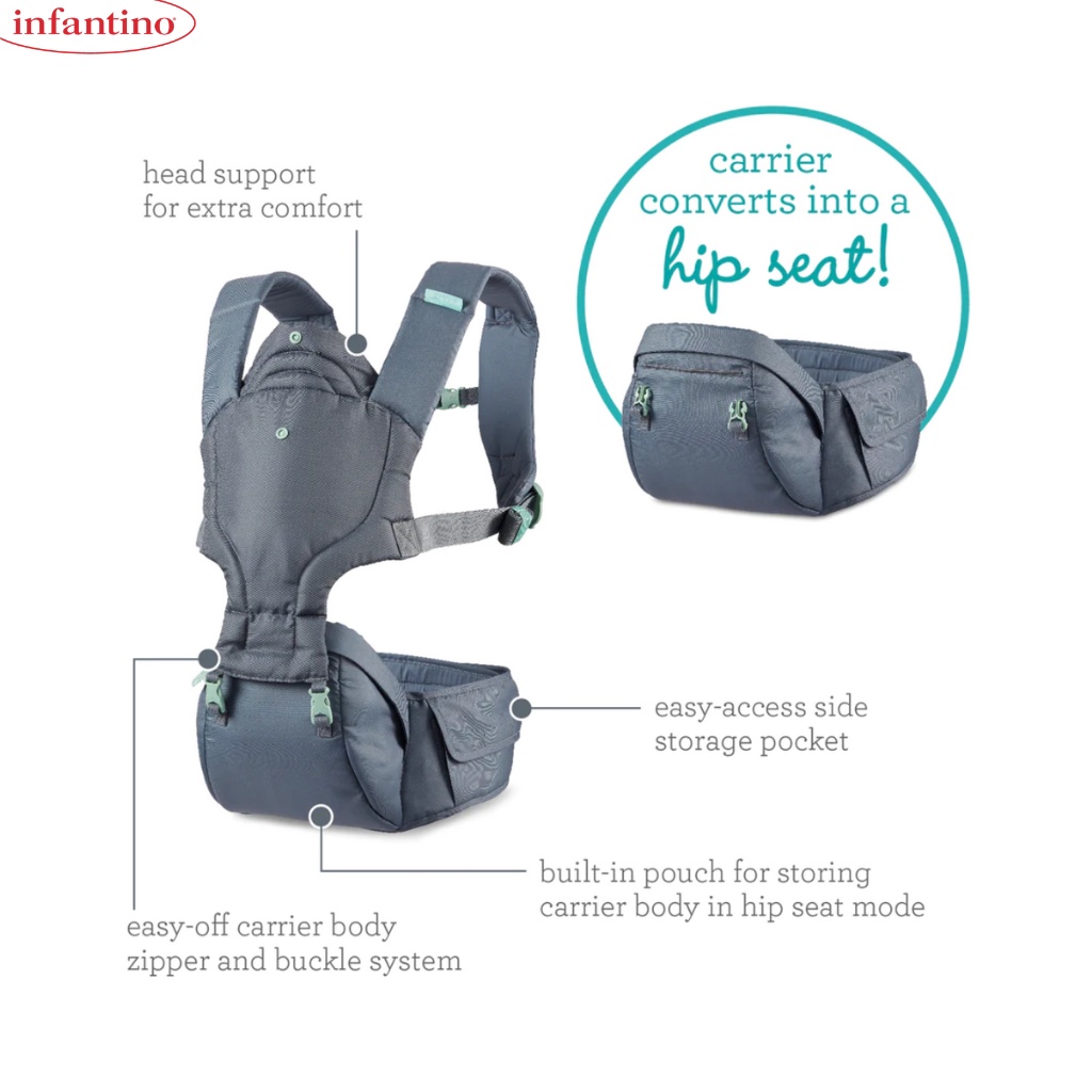 Địu Trợ Lực INFANTINO 5 Tư Thế Có Bệ Ngồi - Hip Rider Plus 5 in 1 Cho Bé Từ Sơ Sinh