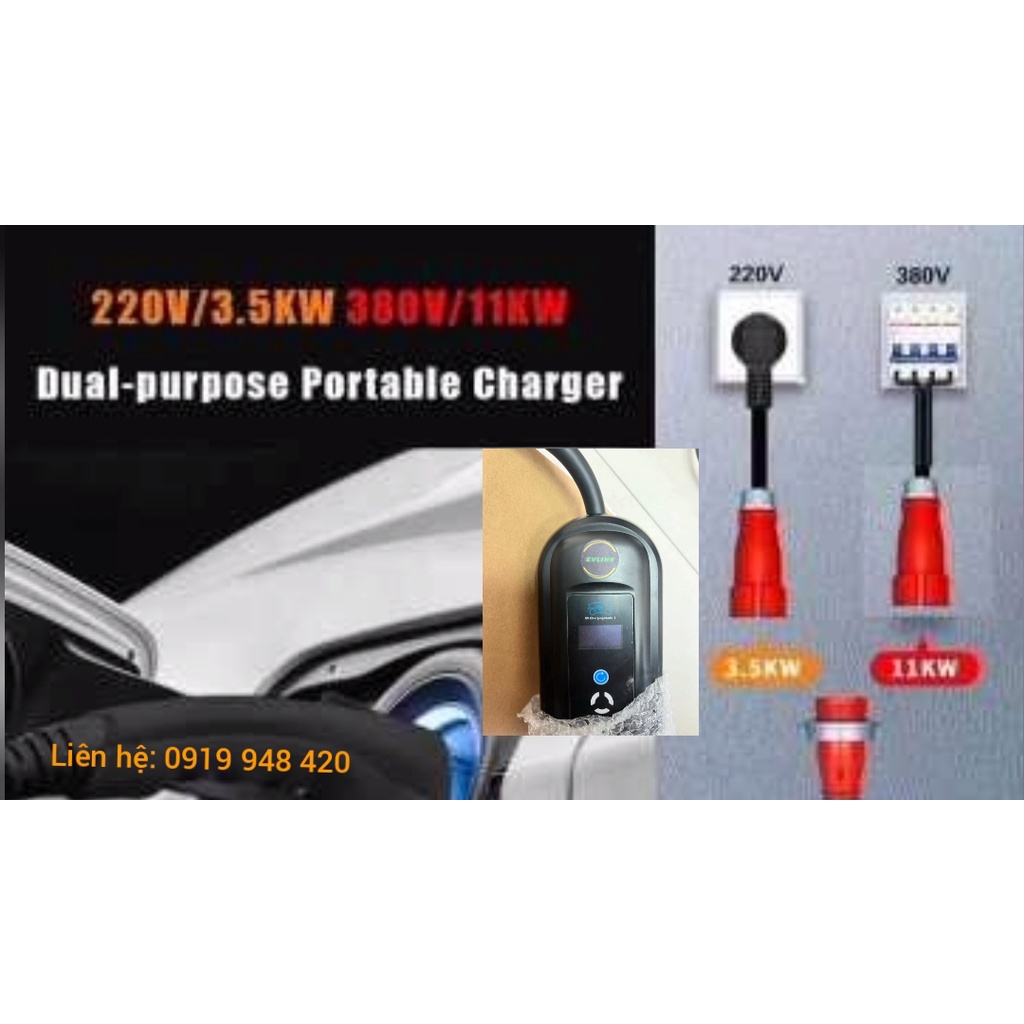 NEW MODEL 2023-Bộ sạc EVLINK mẫu 16A 11KW 380V Loại 2 EVSE 3 phases cho Xe Ô Tô Điện Vinfast, Audi, Vovol, Merceder Chuy