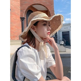 Mũ cói viền ren buộc nơ M2