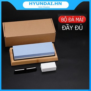 Bộ đá mài dao đầy đủ 2 mặt nhám #1000/6000 - bao gồm đá mài, đế cao su, đế gỗ, kẹp giữ, đá sửa nhỏ