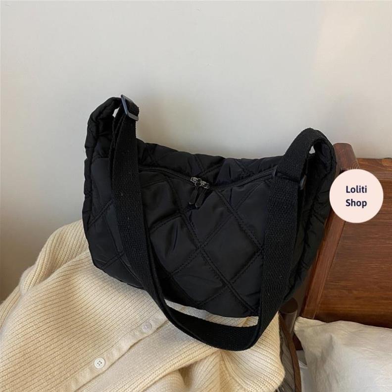 Túi đeo chéo, túi đeo vai vải Oxford nhẹ, chống thấm, chỉ thêu hình thoi thời trang LOLITI TDC655