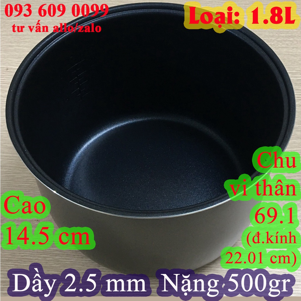 Lòng nồi cơm điện (ruột nồi cơm điện) 1.8 L chống dính đen nặng 500 gr