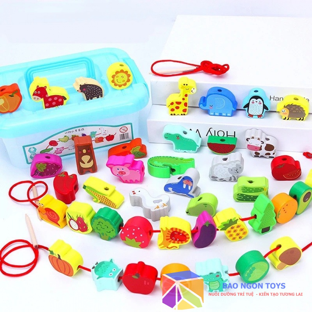 ĐỒ CHƠI XÂU CHUỖI LUỒN HẠT GIÚP BÉ PHÁT TRIỂN VẬN ĐỘNG TINH VÀ HỌC ĐẾM - BAO NGON TOYS - DG105B
