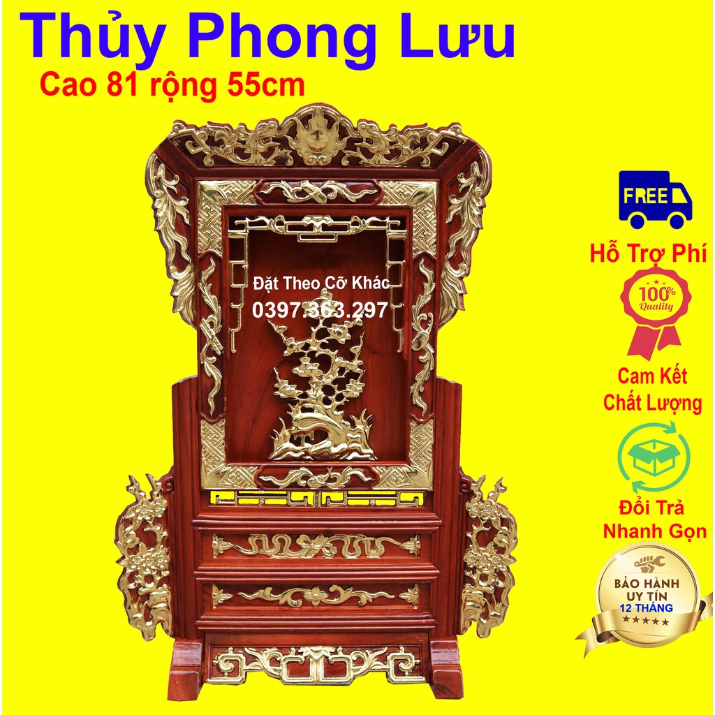 Giá gương bàn thờ gia tiên cây tùng gỗ hương cao 81 rộng 55cm