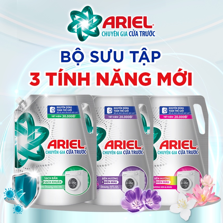 Combo 2 Túi Nước Giặt Ariel Cửa Trước Nhiều Mùi Hương Túi 1.7kg/1.55kg