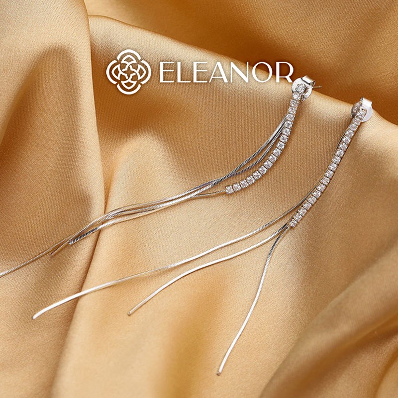 Bông tai nữ chuôi bạc 925 Eleanor Accessories thiết kế tua rua đính đá phụ kiện trang sức 5458
