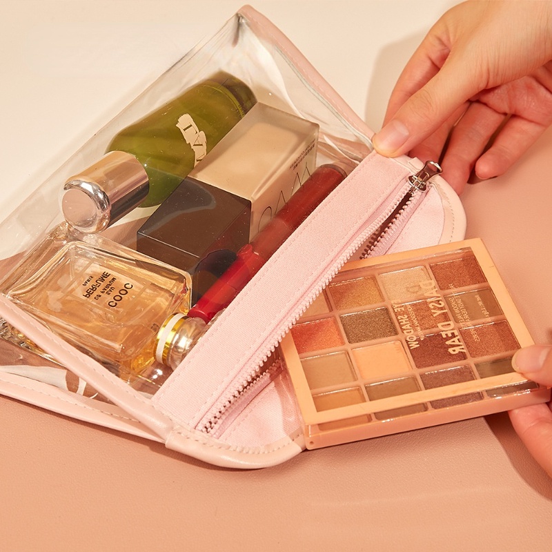 Túi Đựng Mỹ Phẩm Trong Suốt Có Khóa Kéo Chống Thấm Nước Phong Cách Nhật Bản