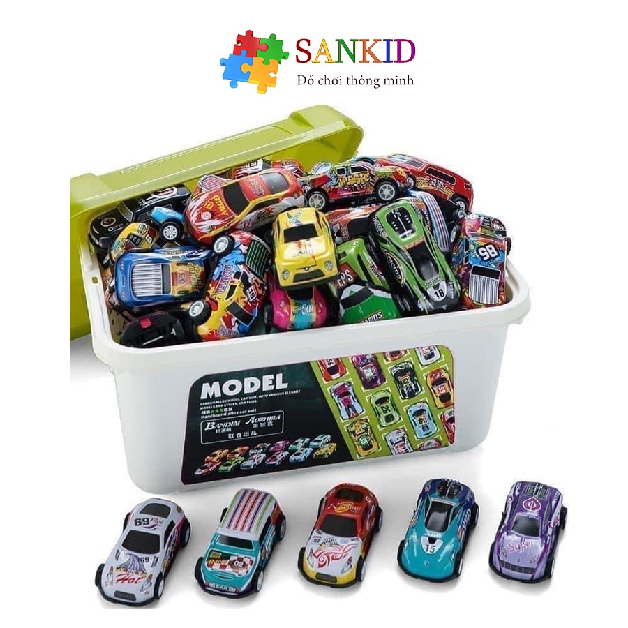 Thùng đồ chơi 30 ô tô đồ chơi chạy đà Sankid kéo lùi chất liệu hợp kim