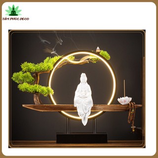 Tượng phật quan thế âm bồ tát trầm hương ,Tượng phật gốm sứ đèn phát sáng trang trí hình tròn bình an