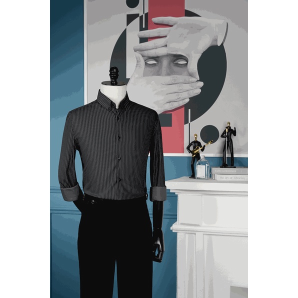 SƠ MI NAM ADAM STORE ĐEN KẺ SỌC SMC107