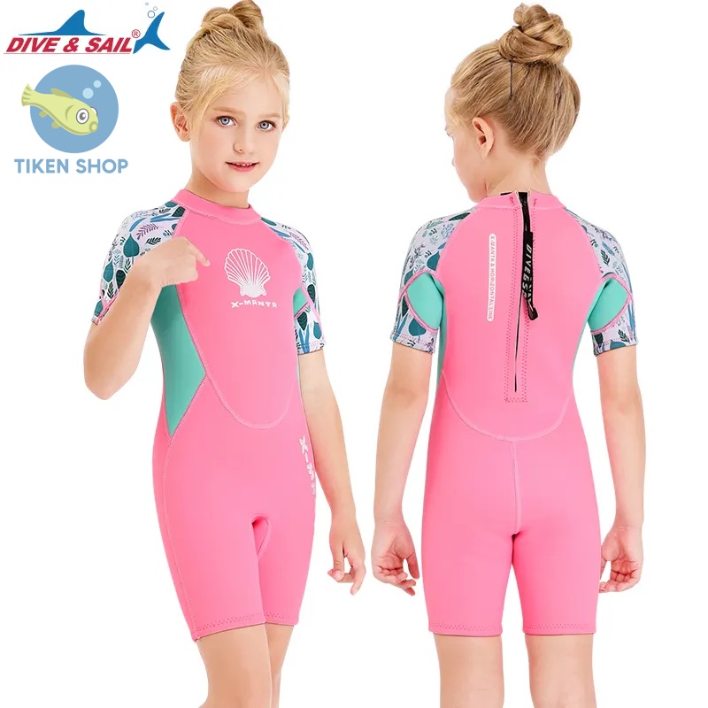 Đồ bơi giữ nhiệt Dive & Sail chống lạnh cho bé gái hình con sò màu hồng
